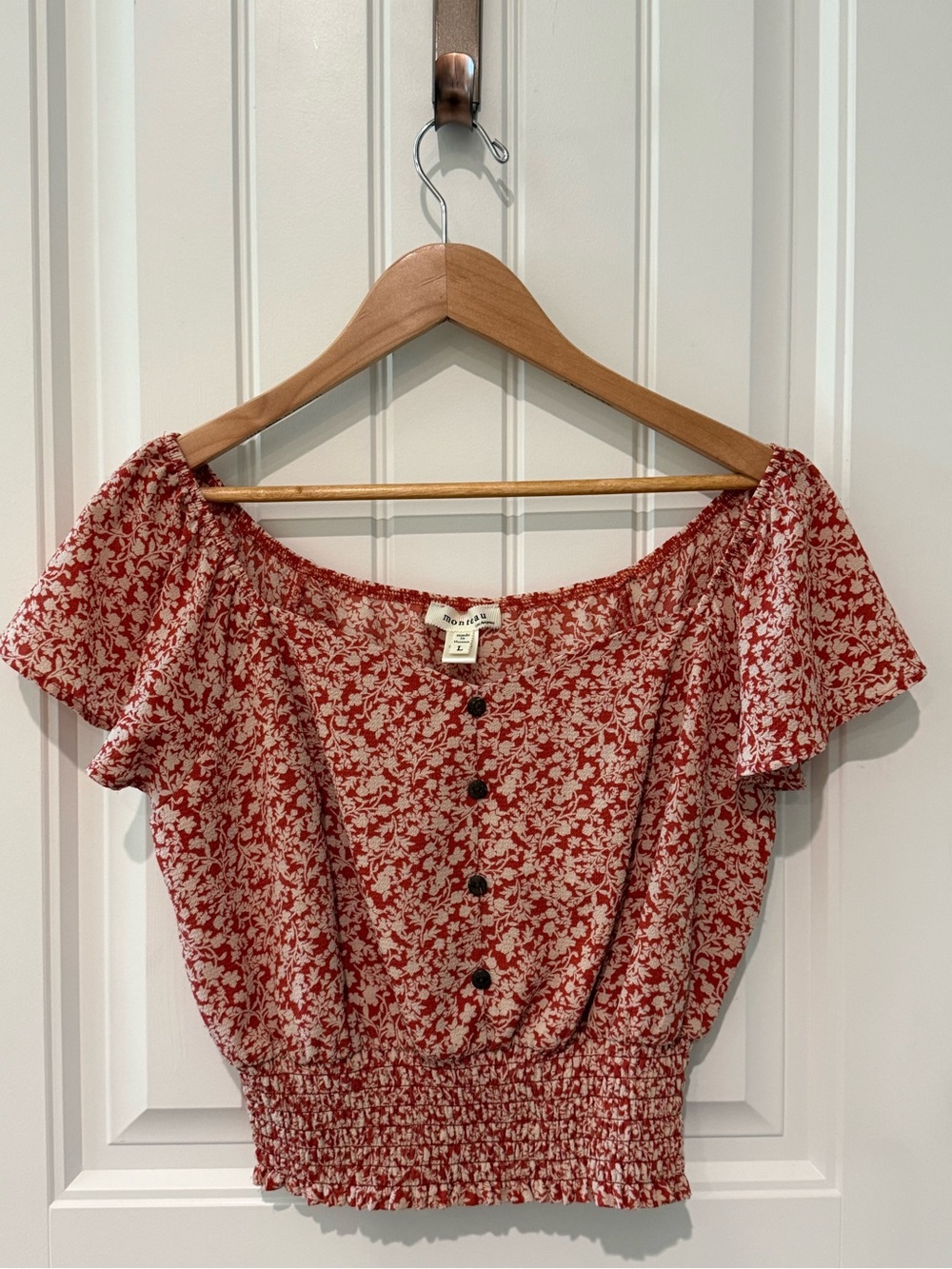 Floral Smocked Hem Crop Top Size L $9